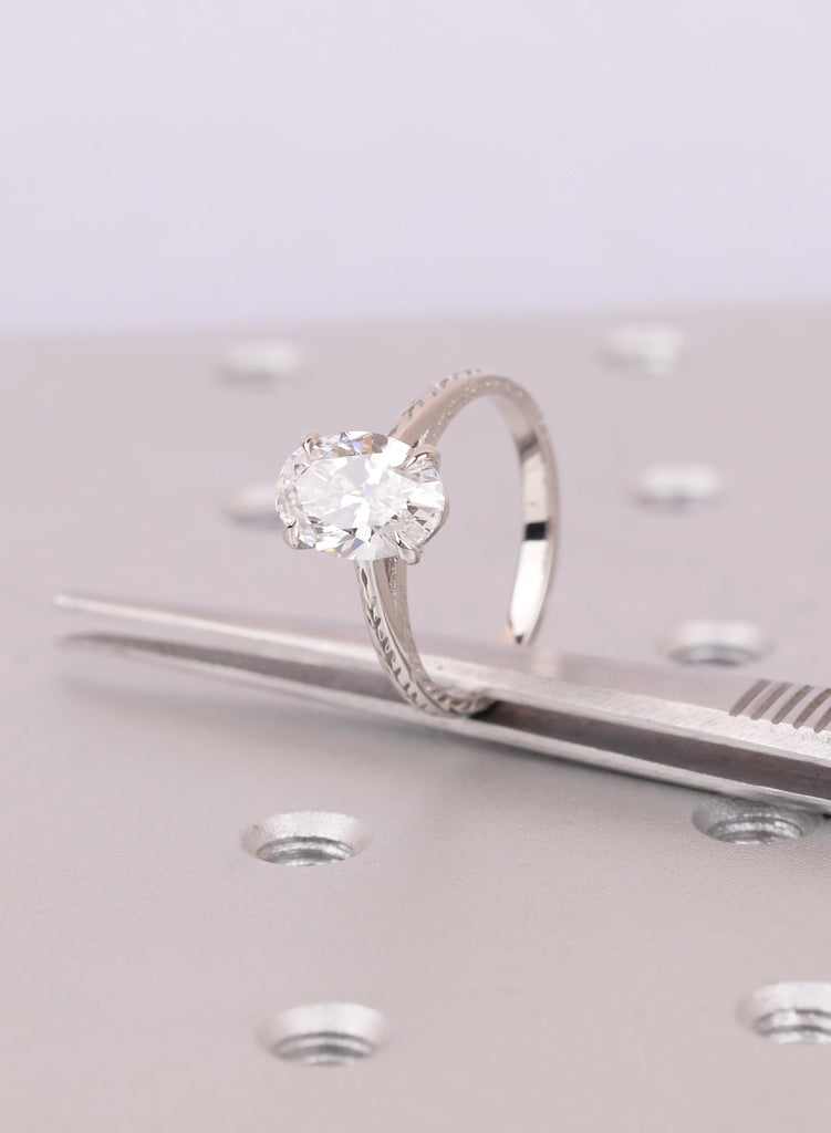 Oval Diamond Engagement Ring | Platinum Nature Inspired Band | Unique Promise Ring for Her | Anniversary Gift image #8