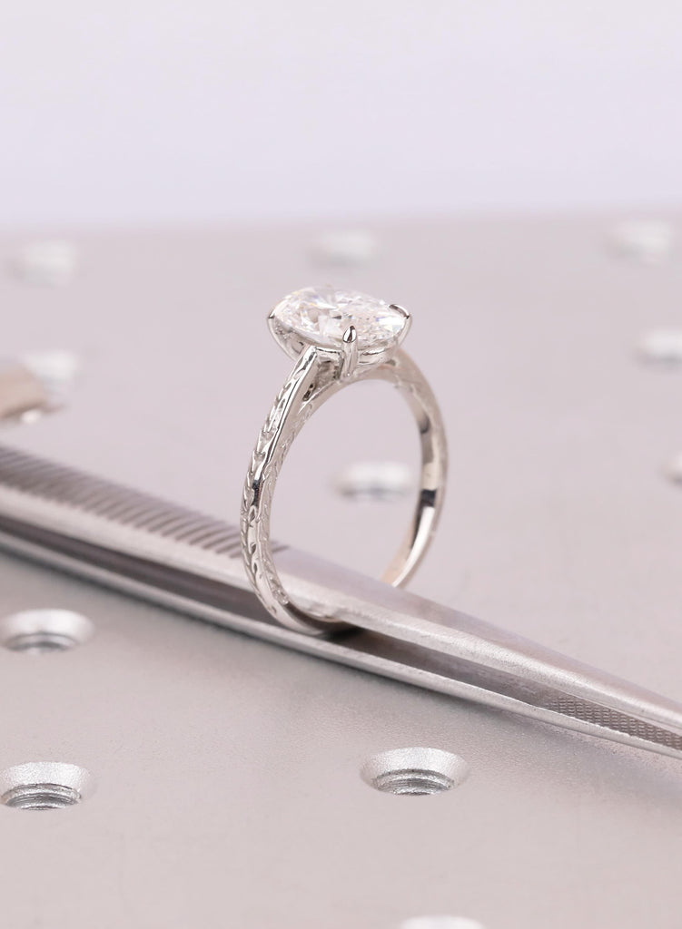 Oval Diamond Engagement Ring | Platinum Nature Inspired Band | Unique Promise Ring for Her | Anniversary Gift image #10
