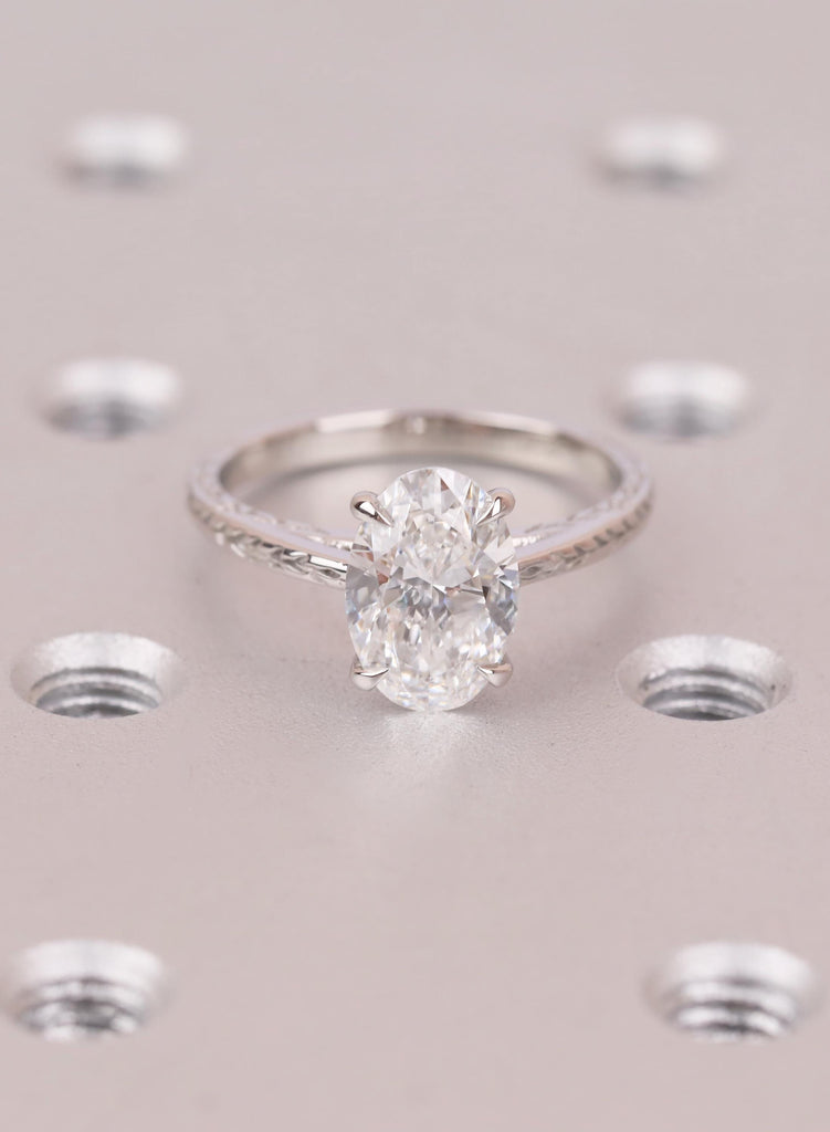 Oval Diamond Engagement Ring | Platinum Nature Inspired Band | Unique Promise Ring for Her | Anniversary Gift image #2