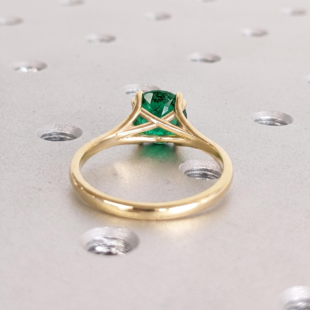 Green Emerald Engagement Ring | Round Solitaire 18k Yellow Gold Rings for Women | May Birthstone Wedding Anniversary Gift image #4