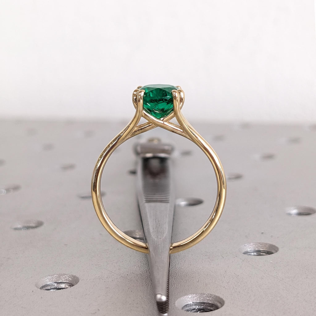 Green Emerald Engagement Ring | Round Solitaire 18k Yellow Gold Rings for Women | May Birthstone Wedding Anniversary Gift image #6