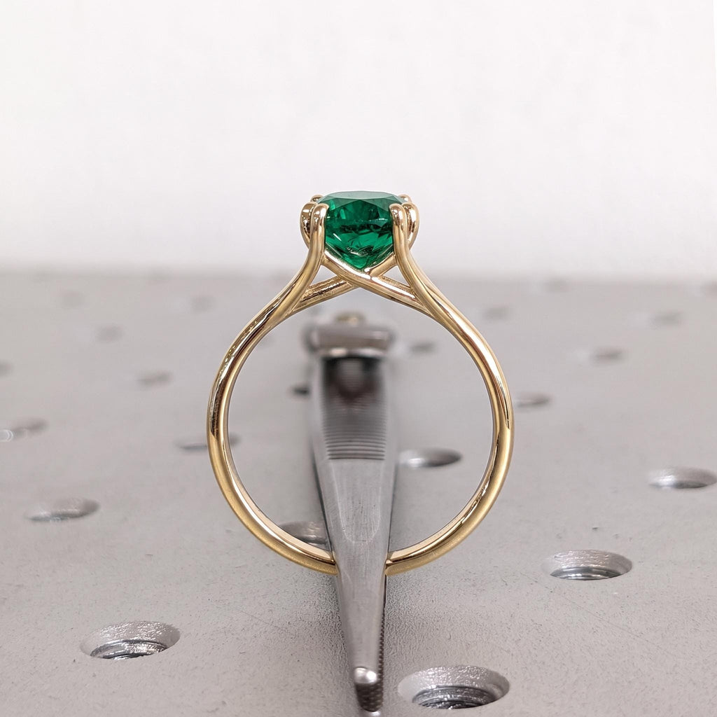 Solid Gold Emerald Promise Ring for Her | Green Gemstone Wedding Ring | Unique Split Shank Ring image #3