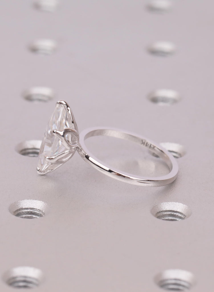 2.5 Carat Lab Diamond Engagement Ring, Marquise Cut, 14K White Gold, Tulip Basket Talon Prong Setting, Nature Inspired Ring, Women's Ring image #9