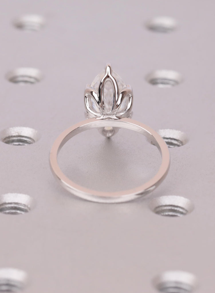 2.5 Carat Lab Diamond Engagement Ring, Marquise Cut, 14K White Gold, Tulip Basket Talon Prong Setting, Nature Inspired Ring, Women's Ring image #8