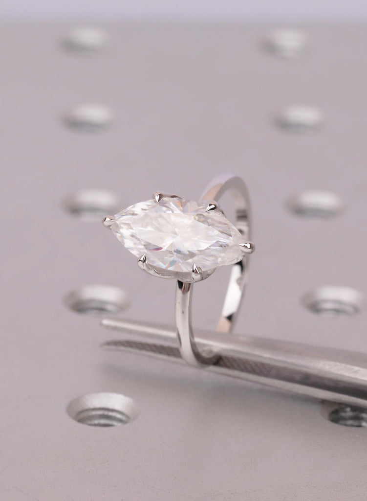 2.5 Carat Lab Diamond Engagement Ring, Marquise Cut, 14K White Gold, Tulip Basket Talon Prong Setting, Nature Inspired Ring, Women's Ring image #10