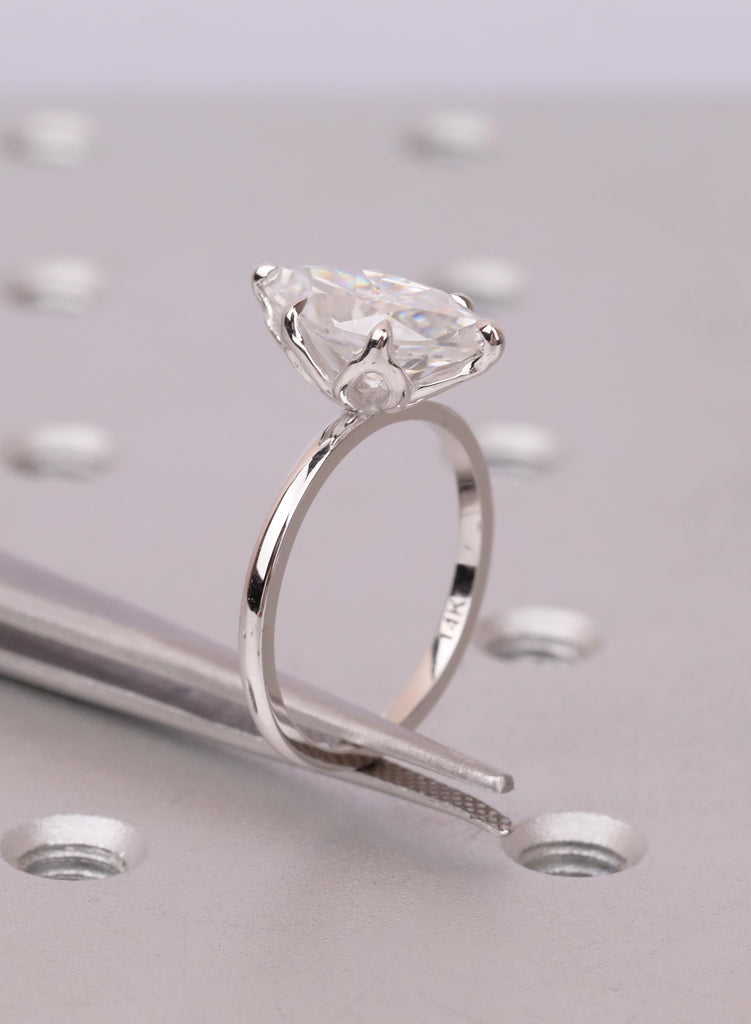 2.5 Carat Lab Diamond Engagement Ring, Marquise Cut, 14K White Gold, Tulip Basket Talon Prong Setting, Nature Inspired Ring, Women's Ring image #13