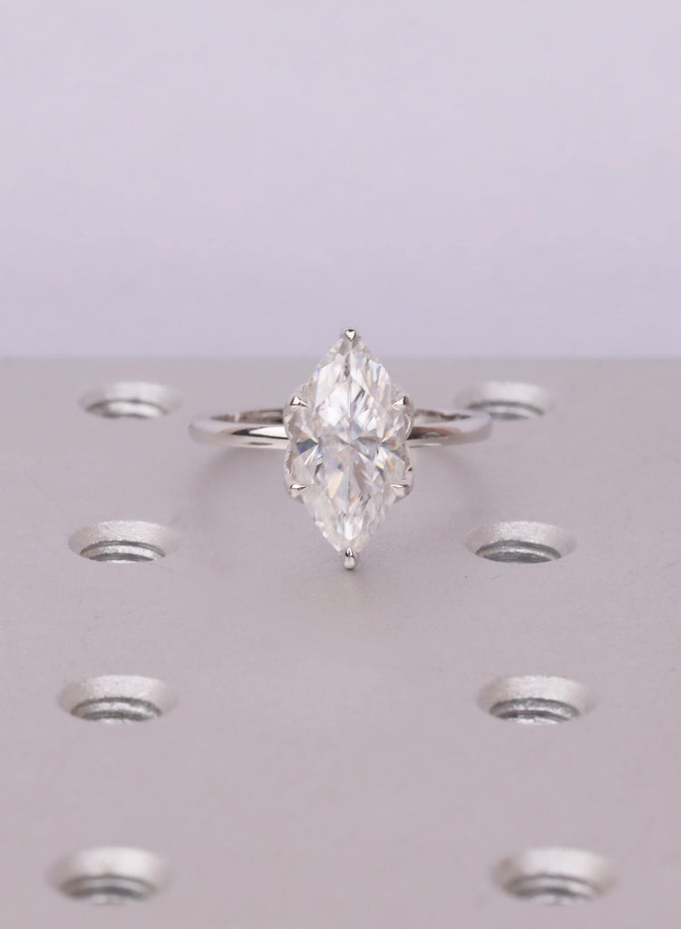 2.5 Carat Lab Diamond Engagement Ring, Marquise Cut, 14K White Gold, Tulip Basket Talon Prong Setting, Nature Inspired Ring, Women's Ring image #5
