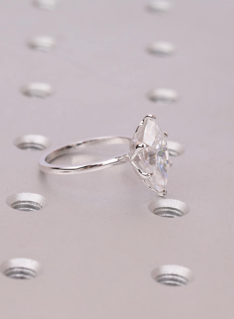Marquise Moissanite Engagement Ring, 14k Gold Tulip Basket Nature Inspired Solitaire Ring image #4