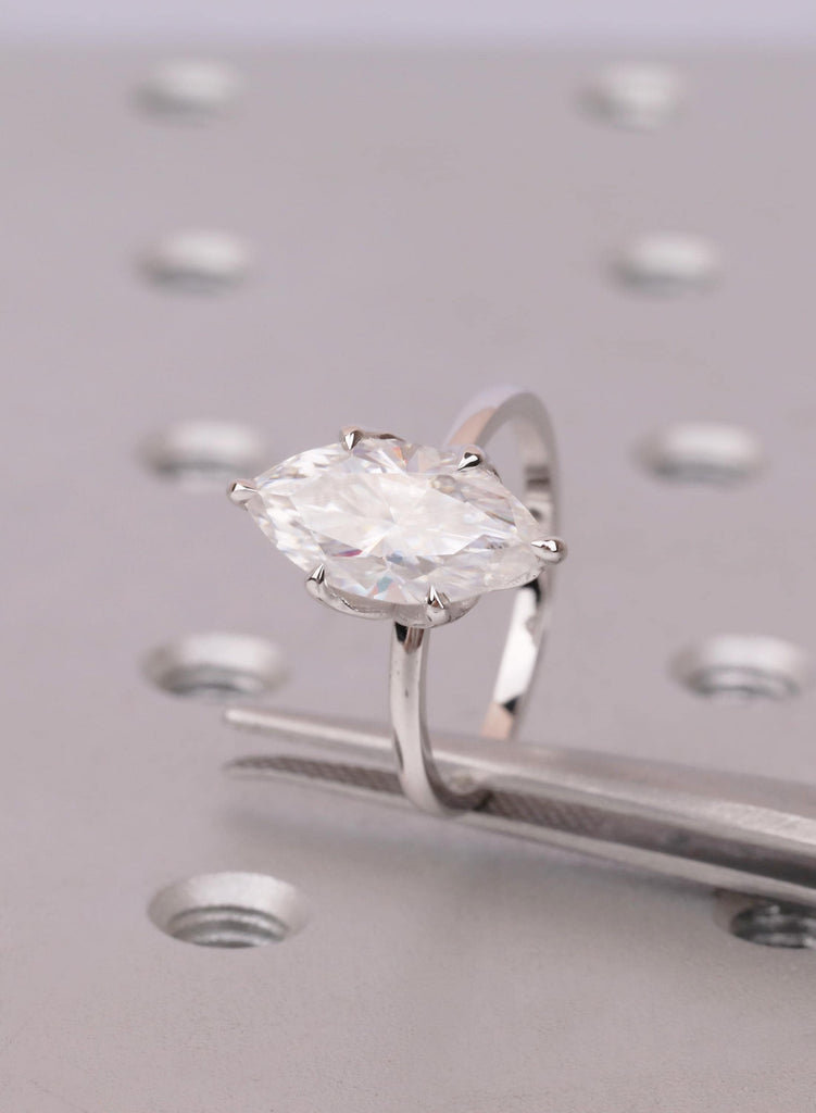 Marquise Moissanite Engagement Ring, 14k Gold Tulip Basket Nature Inspired Solitaire Ring image #9