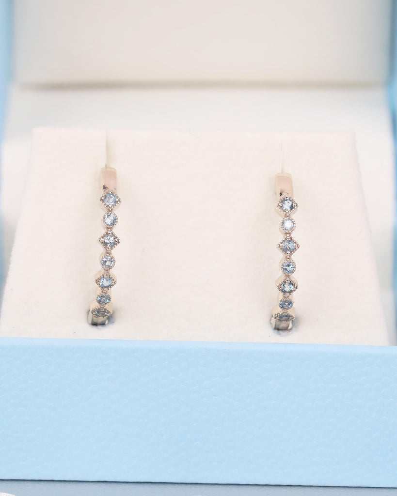 14k Gold Hoop Earrings, Dangle Aquamarine Earrings, Hypoallergenic Birthstone Earrings for Women, Dainty Everyday Earring, Bridal Jewelry image #3