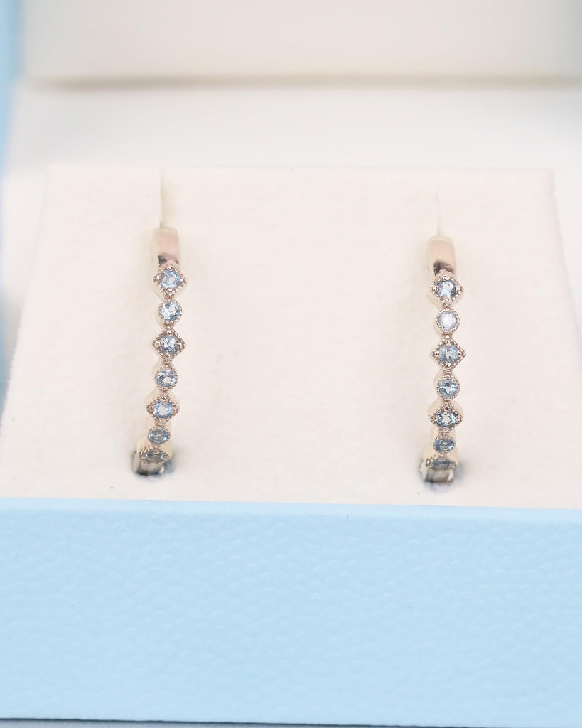 14k Gold Hoop Earrings, Dangle Aquamarine Earrings, Hypoallergenic Birthstone Earrings for Women, Dainty Everyday Earring, Bridal Jewelry image #15