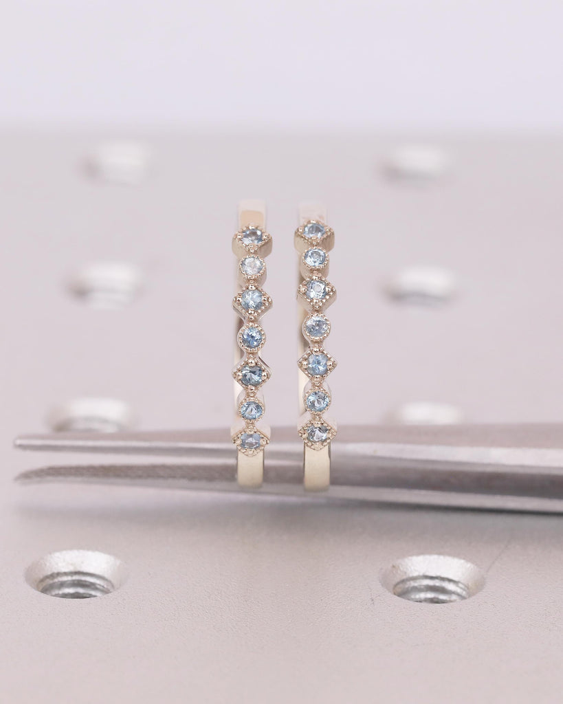 14k Gold Hoop Earrings, Dangle Aquamarine Earrings, Hypoallergenic Birthstone Earrings for Women, Dainty Everyday Earring, Bridal Jewelry image #6