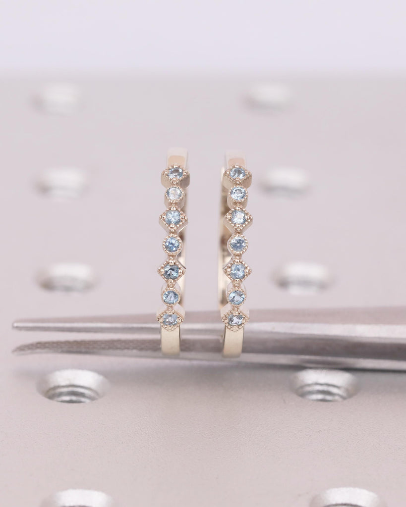 14k Gold Hoop Earrings, Dangle Aquamarine Earrings, Hypoallergenic Birthstone Earrings for Women, Dainty Everyday Earring, Bridal Jewelry image #8