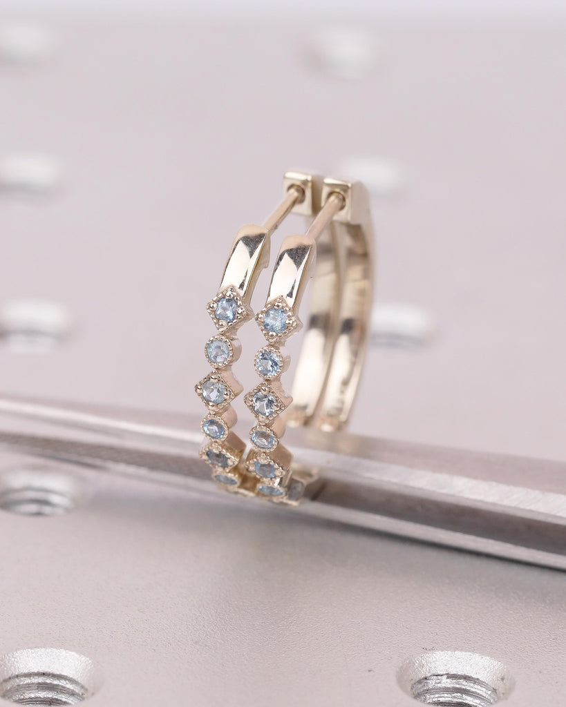 14k Gold Hoop Earrings, Dangle Aquamarine Earrings, Hypoallergenic Birthstone Earrings for Women, Dainty Everyday Earring, Bridal Jewelry image #14
