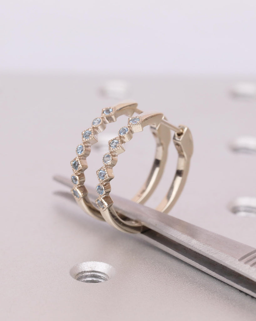 14k Gold Hoop Earrings, Dangle Aquamarine Earrings, Hypoallergenic Birthstone Earrings for Women, Dainty Everyday Earring, Bridal Jewelry image #10