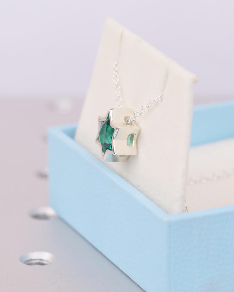 Jewish Star Necklace Pendant, 925 Sterling Silver Bezel Set Lab Emerald Necklace, Magen David Everyday Necklace, Unique Judaica Jewelry image #7