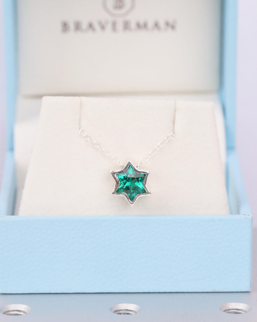 Jewish Star Necklace Pendant, 925 Sterling Silver Bezel Set Lab Emerald Necklace, Magen David Everyday Necklace, Unique Judaica Jewelry image #12