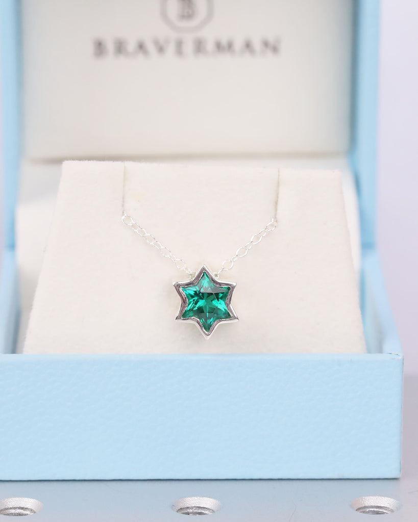 Jewish Star Necklace Pendant, 925 Sterling Silver Bezel Set Lab Emerald Necklace, Magen David Everyday Necklace, Unique Judaica Jewelry image #14