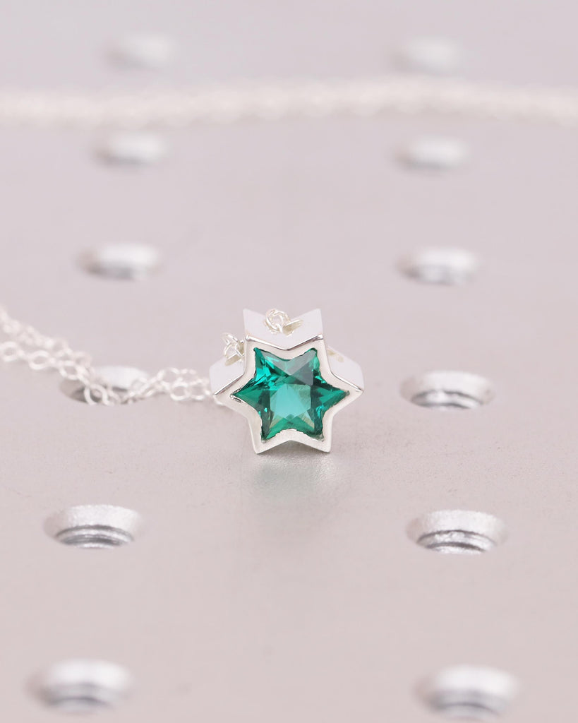 Star of David Pendant Necklace, 925 Silver Emerald Necklace, Jewish Jewelry image #3
