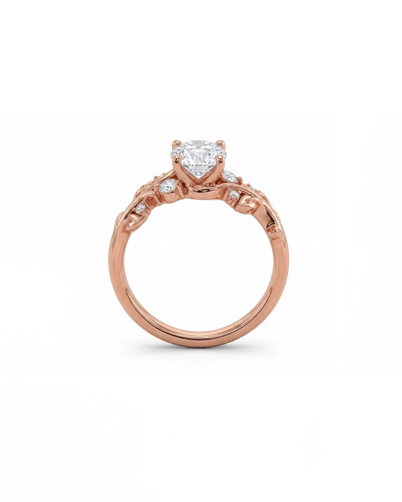 14k Rose Gold Round Lab Grown Diamond Engagement Ring, Vintage Leaf Ring image #5