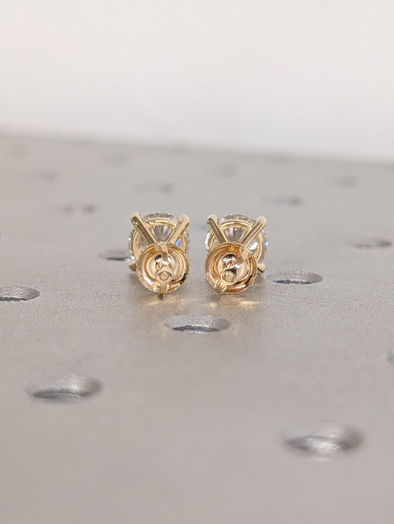 Lab Made Diamonds Bridal Stud Earrings | 14k Rose Gold Woman Solitaire Screw Back Earrings | Round Diamond Earrings Gift for Her image #5