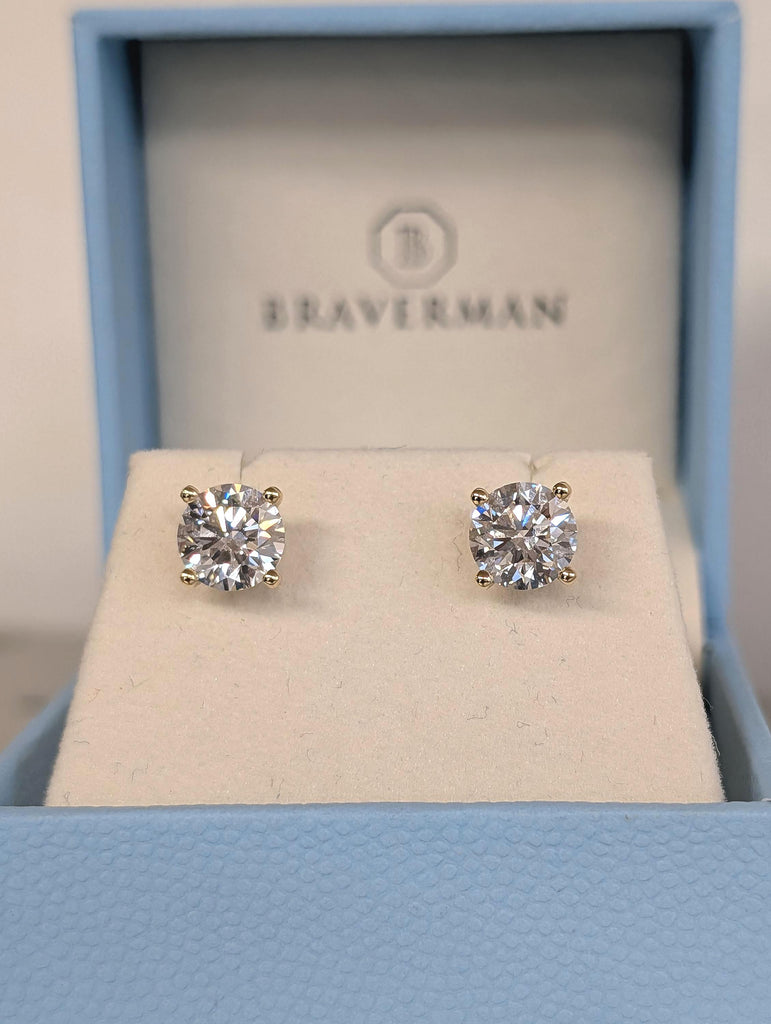 Lab Made Diamonds Bridal Stud Earrings | 14k Rose Gold Woman Solitaire Screw Back Earrings | Round Diamond Earrings Gift for Her image #2