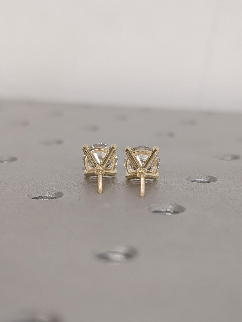 Round Moissanite Martini Earrings | Solid Gold or Platinum Bridal Screw Back Studs | Everyday Women Earrings image #4