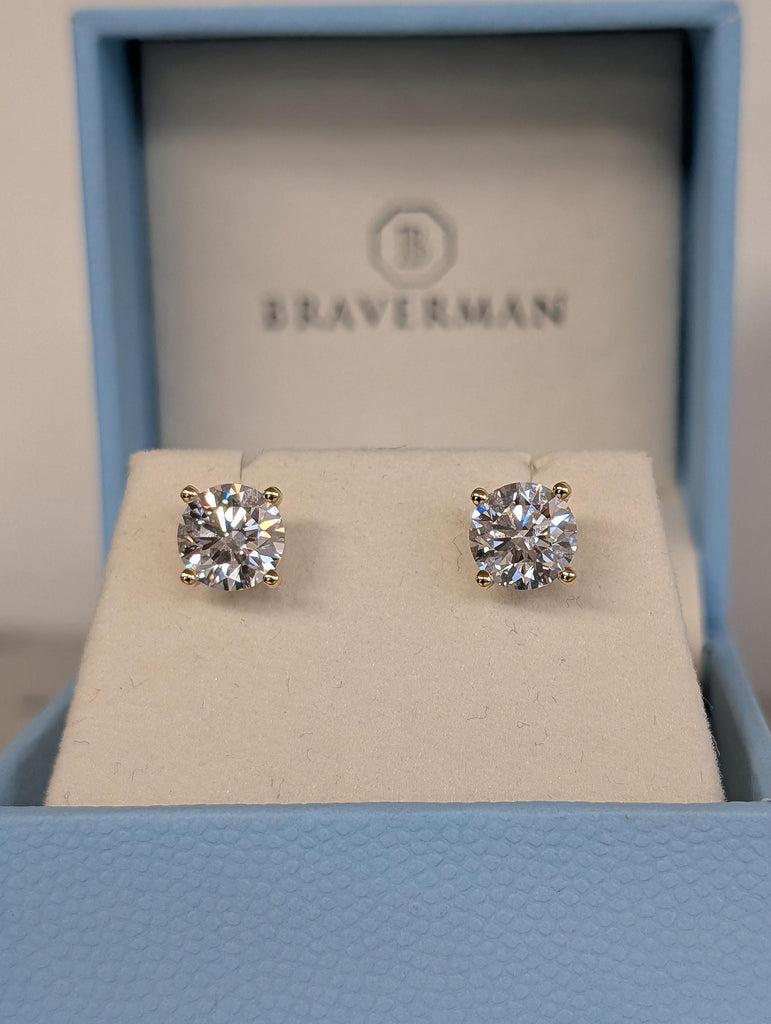 Round Moissanite Martini Earrings | Solid Gold or Platinum Bridal Screw Back Studs | Everyday Women Earrings image #7