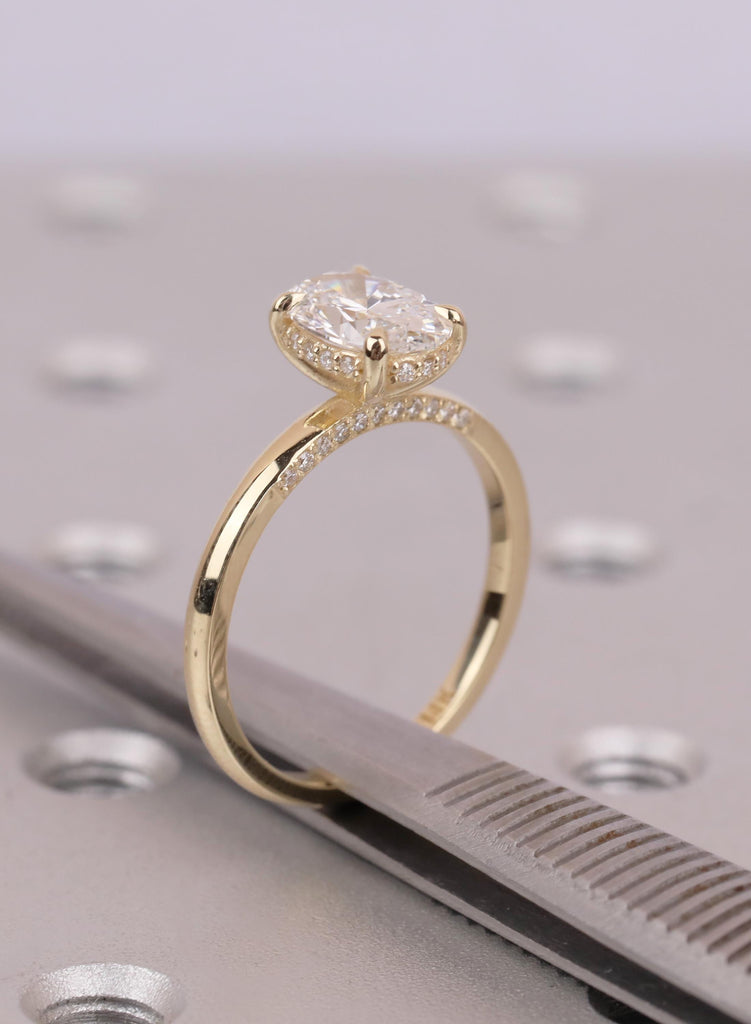 Hidden Halo 14K Yellow Gold Oval Cut  Lab Diamond Engagement Ring image #17