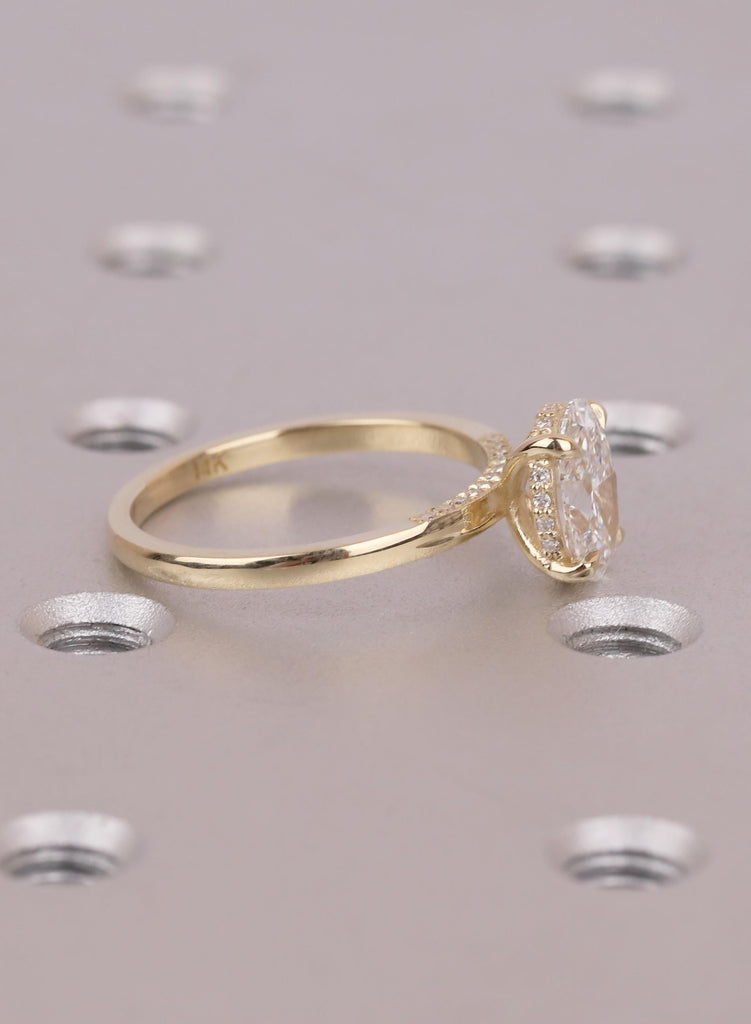 Hidden Halo 14K Yellow Gold Oval Cut  Lab Diamond Engagement Ring image #4