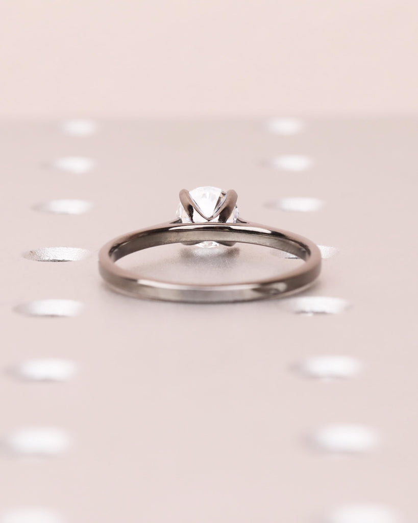 Round Cut Moissanite Engagement Ring, Solitaire Cathedral Ring in 14k Black Gold, 4 Prong Set Ring, Squared Band, Simple Engagement Ring image #7