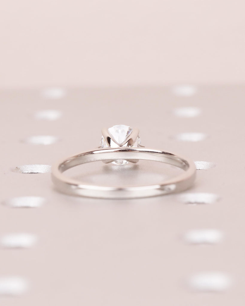Round Cut Moissanite Engagement Ring, Solitaire Cathedral Ring in 14k White Gold, 4 Prong Set Ring, Squared Band, Simple Engagement Ring image #10