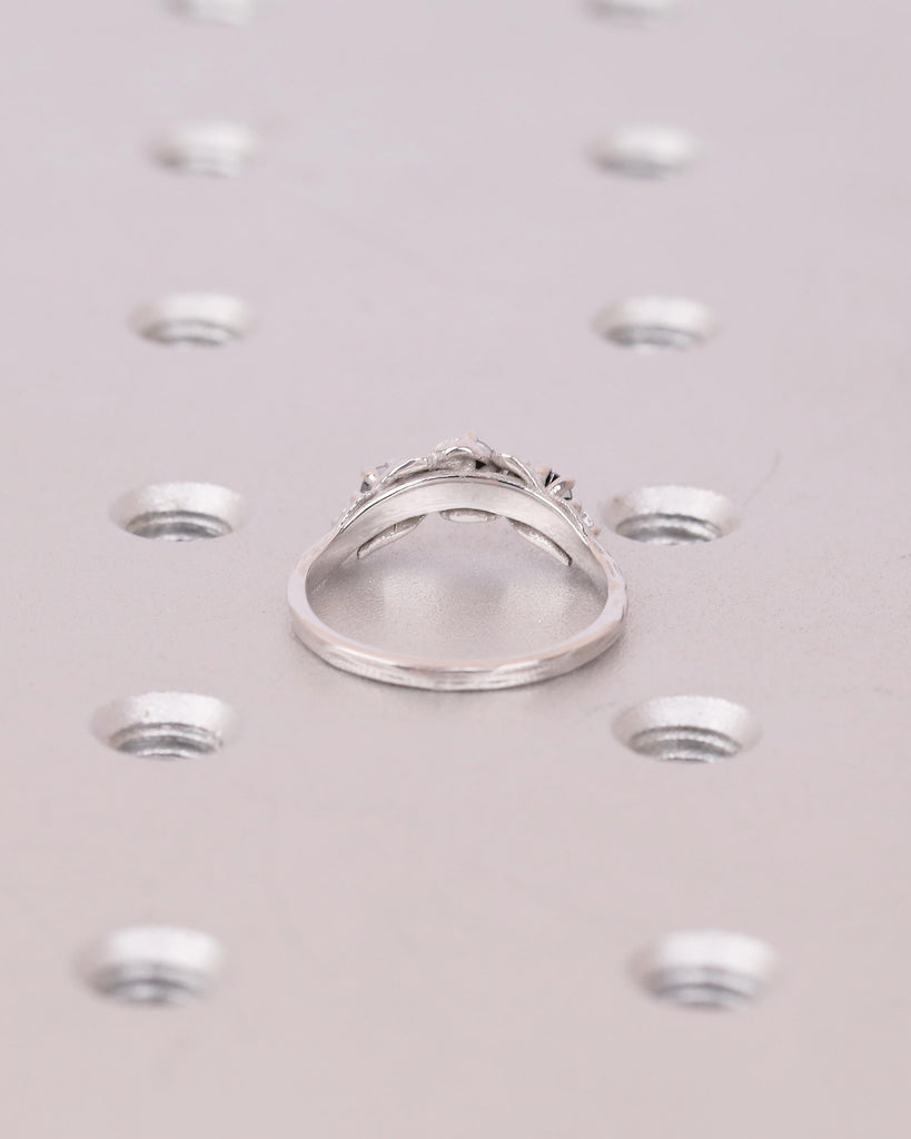 Women's Wedding Band, Vintage Salt and Pepper Diamond Ring, 14k White Gold Nature Inspired Ring, Art Deco Stackable Rings, Handmade Jewelry image #6