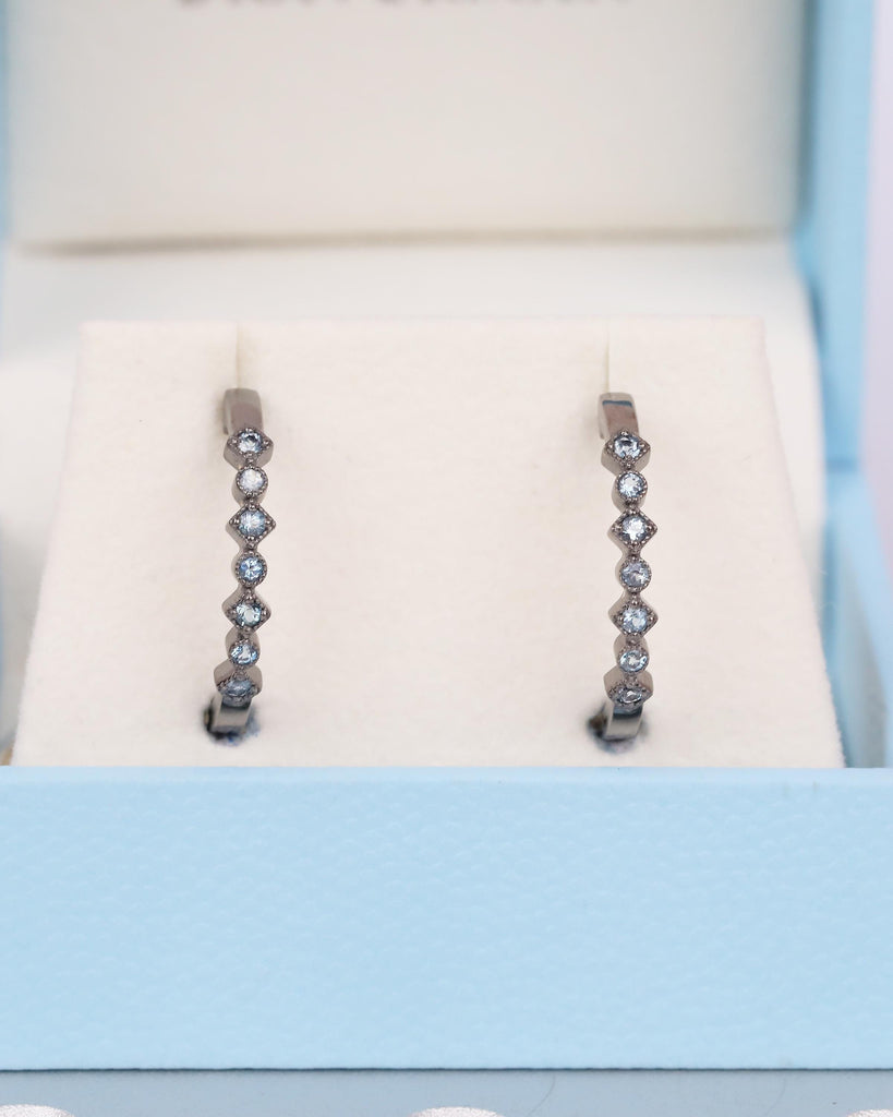 Huggie Hoop Earrings, 14k Solid Gold Aquamarine Earrings, Dangle Women's Earrings image #12