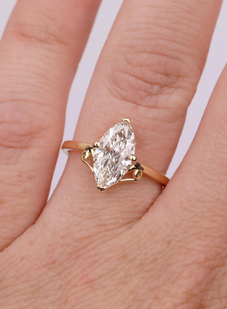 Moissanite Ring Solitaire 18K Yellow Gold Marquise Cut Engagement Ring Gift For Her