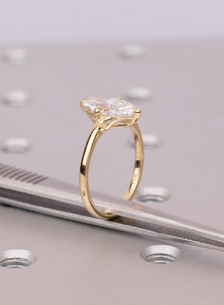 Moissanite Ring Solitaire 18K Yellow Gold Marquise Cut Engagement Ring Gift For Her image #8