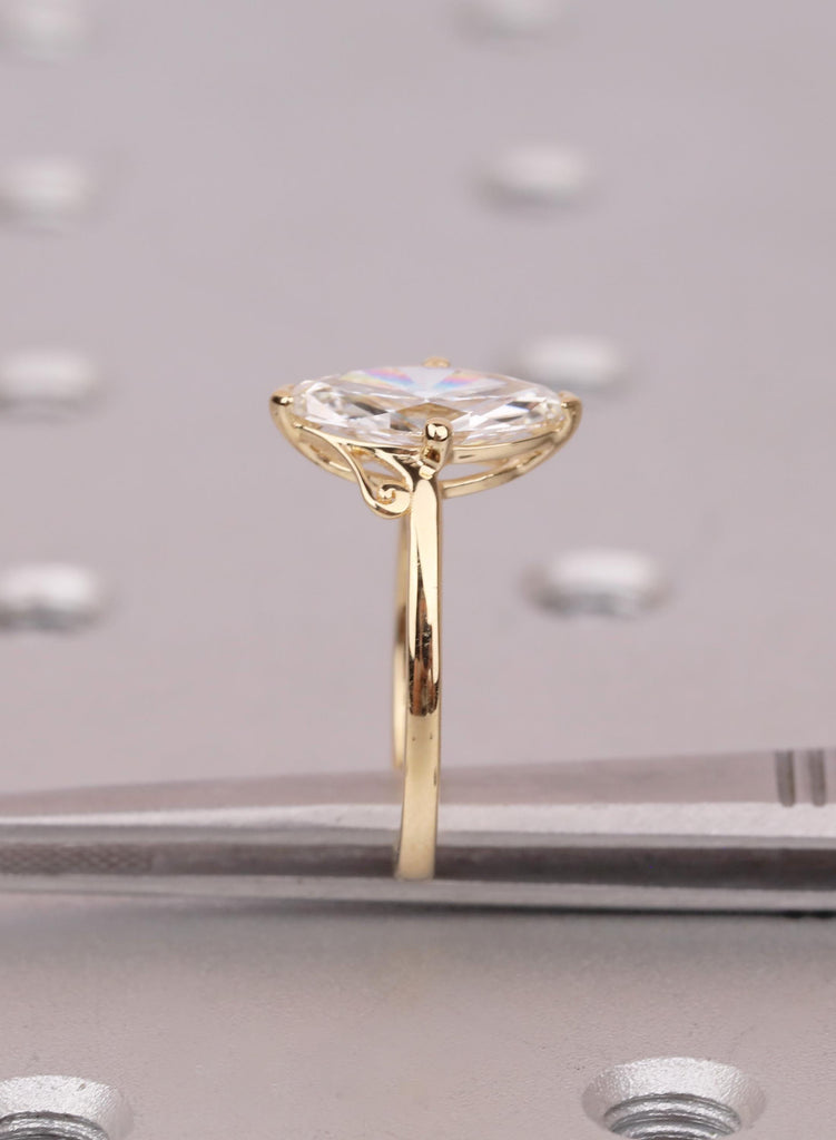 Moissanite Ring Solitaire 18K Yellow Gold Marquise Cut Engagement Ring Gift For Her image #10