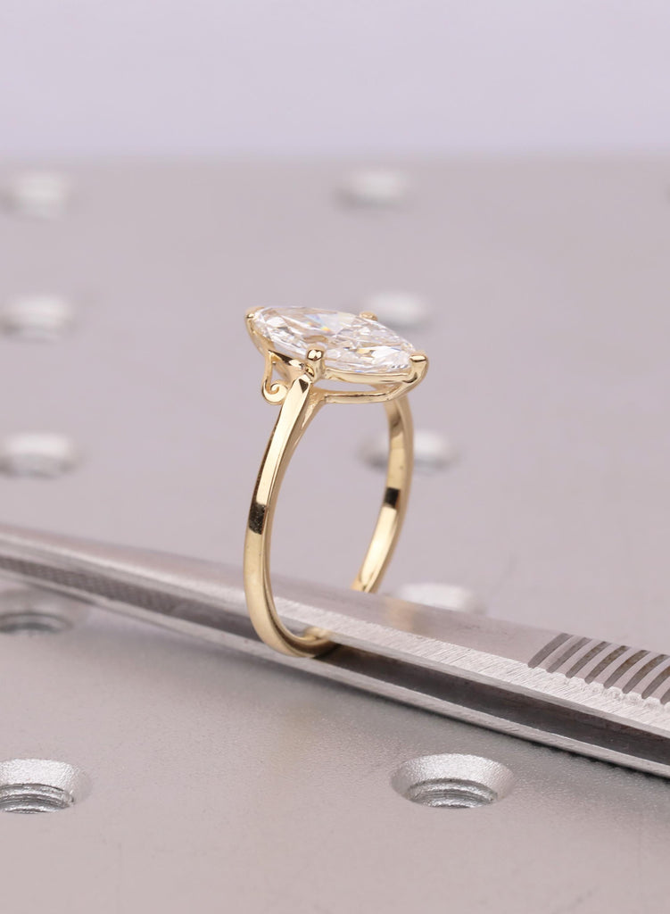 Moissanite Ring Solitaire 18K Yellow Gold Marquise Cut Engagement Ring Gift For Her image #11