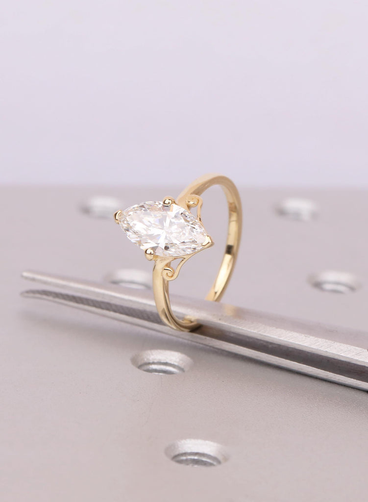 1.5 Carat Diamond Ring: Marquise Cut Lab Grown Diamond, 18K Yellow Gold Filigree Style image #6