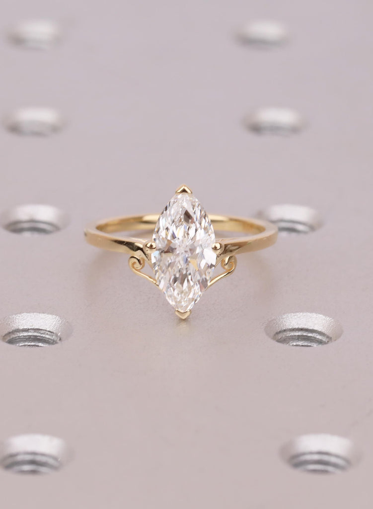 Moissanite Ring Solitaire 18K Yellow Gold Marquise Cut Engagement Ring Gift For Her image #2