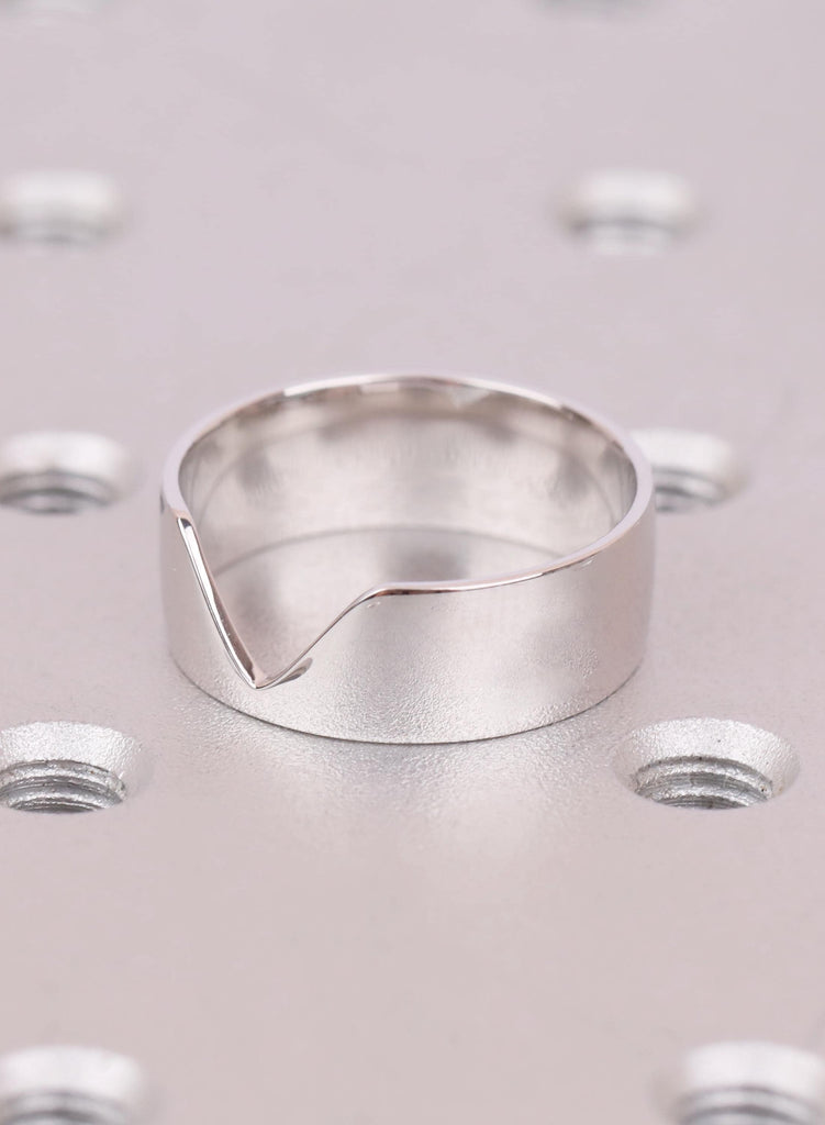 Polished Wedding Ring Band For Women, Smooth 7mm V Shape Ring Gift For Her image #8
