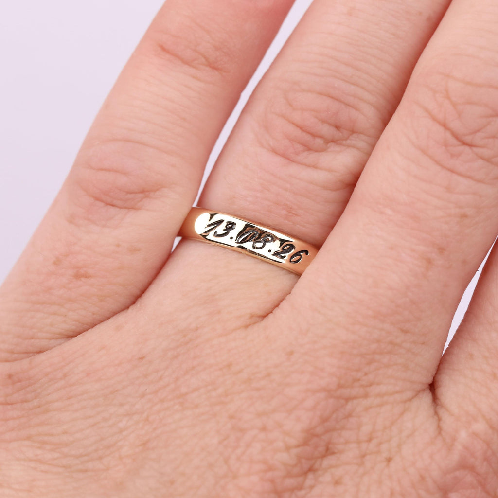 Personalized Gold or Platinum Name Date Initials Ring | Custom Stacking Rings | Skinny Engraved Ring | Delicate Wedding Band | Perfect Valentines Birthday Anniversary Gift
