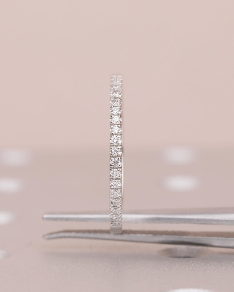 Diamond Wedding Band, Minimalist Platinum Matching Rings for Women, Thin Half Eternity Moissanite Ring, Unique Personalized Handmade Jewelry image #5