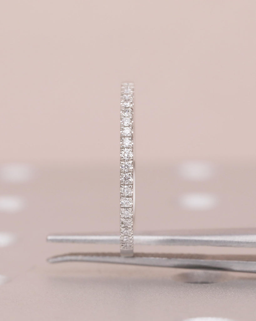 Dainty Wedding Band Women, Platinum Lab Diamond Pave Ring, Thin Stackable Rings image #5