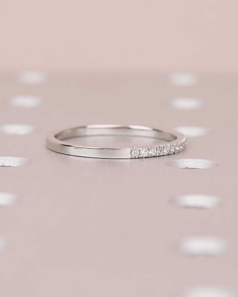 Diamond Wedding Band, Minimalist Platinum Matching Rings for Women, Thin Half Eternity Moissanite Ring, Unique Personalized Handmade Jewelry image #9