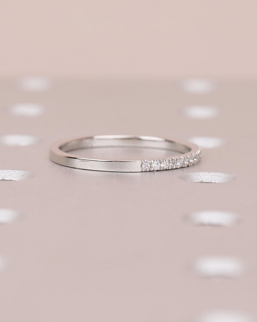 Dainty Wedding Band Women, Platinum Lab Diamond Pave Ring, Thin Stackable Rings image #9