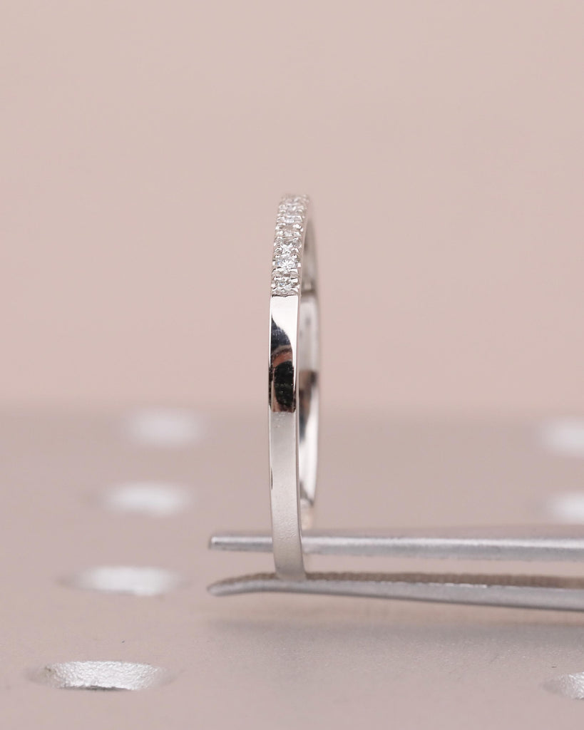 Dainty Wedding Band Women, Platinum Lab Diamond Pave Ring, Thin Stackable Rings image #14