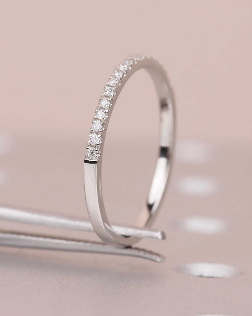 Dainty Wedding Band Women, Platinum Lab Diamond Pave Ring, Thin Stackable Rings image #16