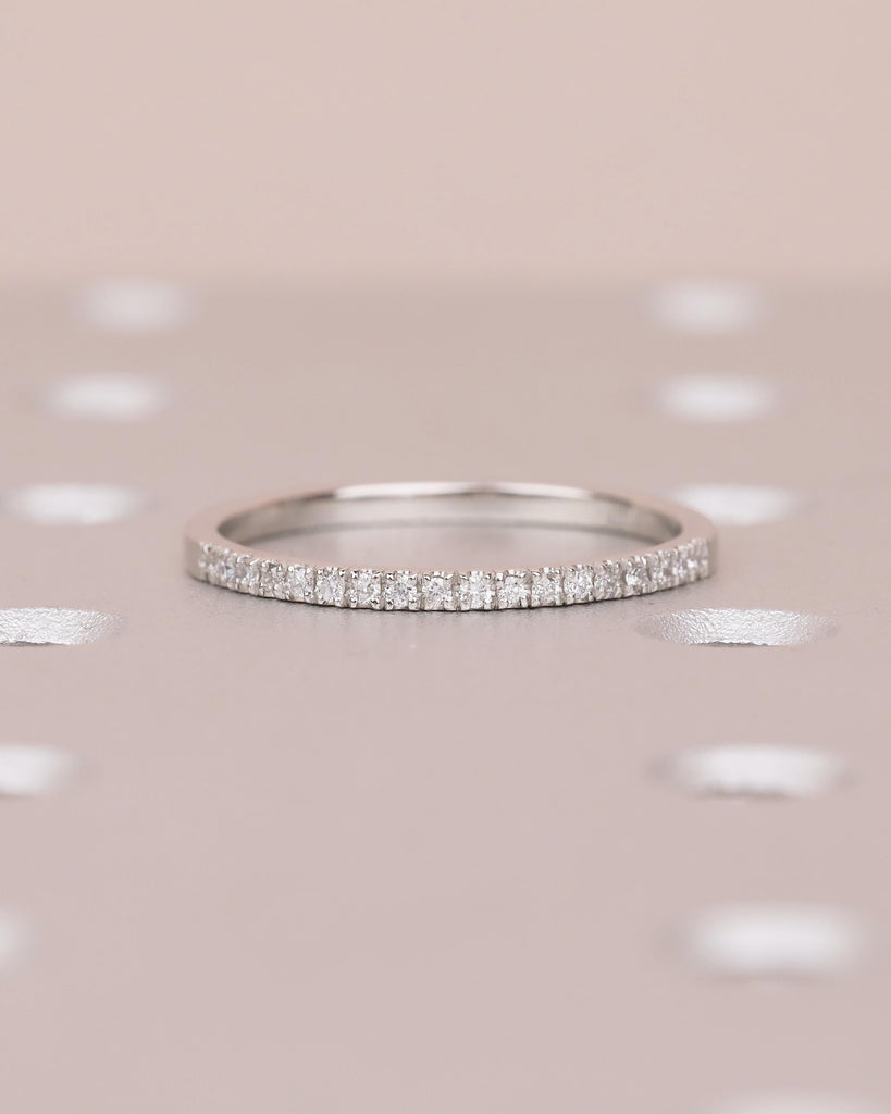 Dainty Wedding Band Women, Platinum Lab Diamond Pave Ring, Thin Stackable Rings image #2