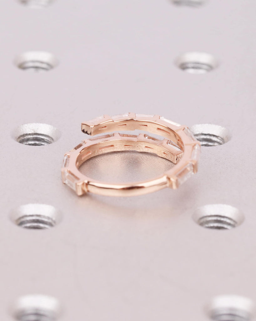 Diamond Baguette Pinky Ring, 14k Rose Gold Half Eternity Wrap Ring, Double Row Wrap Around Ring, Spiral Ring, Dainty Stacking Ring for Women image #4
